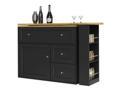 Armário de bar extensível - 138-204 x 39 x 105 cm - com prateleira para lanches + 2 gavetas + 2 portas - MDF + Metal - preto