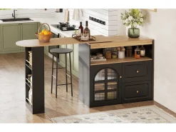 Armário de bar giratório - 204 x 39 x 104 cm - com 2 gavetas + 1 porta + 3 prateleiras para lanches - MDF - preto