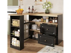 Armário de bar giratório - 204 x 39 x 104 cm - com 2 gavetas + 1 porta + 3 prateleiras para lanches - MDF - preto