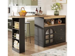 Armário de bar giratório - 204 x 39 x 104 cm - com 2 gavetas + 1 porta + 3 prateleiras para lanches - MDF - preto