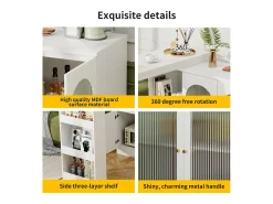 Armário de bar giratório - 3 portas e prateleiras de armazenamento - MDF madeira e vidro - para sala de jantar ou sala de estar - branco