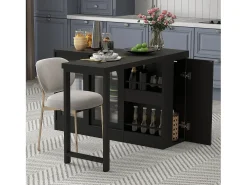 Armário de bar giratório preto - Mesa de bar com 2 portas de vidro e 2 compartimentos de arrumação abertos - tampo giratório