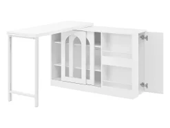 Armário de bar giratório preto - Mesa de bar com 2 portas de vidro e 2 compartimentos de arrumação abertos - tampo giratório