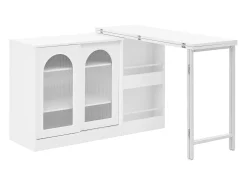 Armário de bar giratório preto - Mesa de bar com 2 portas de vidro e 2 compartimentos de arrumação abertos - tampo giratório
