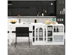 Armário de bar giratório preto - Mesa de bar com 2 portas de vidro e 2 compartimentos de arrumação abertos - tampo giratório