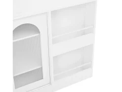 Armário de bar giratório preto - Mesa de bar com 2 portas de vidro e 2 compartimentos de arrumação abertos - tampo giratório