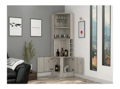 Armário de canto Syrah, com suporte para copos , 180.59 cm X 46.73 cm X 46.73 cm , Cinzento / prateado
