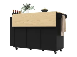 Armário de cozinha com porta - 110 x 42 x 90 cm - carrinho de cozinha com 3 gavetas - MDF - preto
