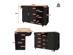 Armário de cozinha com porta - 110 x 42 x 90 cm - carrinho de cozinha com 3 gavetas - MDF - preto