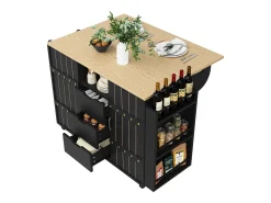 Armário de cozinha com porta - 110 x 42 x 90 cm - carrinho de cozinha com 3 gavetas - MDF - preto