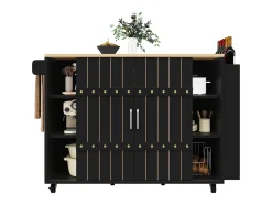 Armário de cozinha com porta - 110 x 42 x 90 cm - carrinho de cozinha com 3 gavetas - MDF - preto