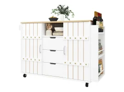 Armário de cozinha com porta - 110 x 42 x 90 cm - carrinho de cozinha com 3 gavetas - MDF - Branco