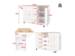 Armário de cozinha com porta - 110 x 42 x 90 cm - carrinho de cozinha com 3 gavetas - MDF - Branco