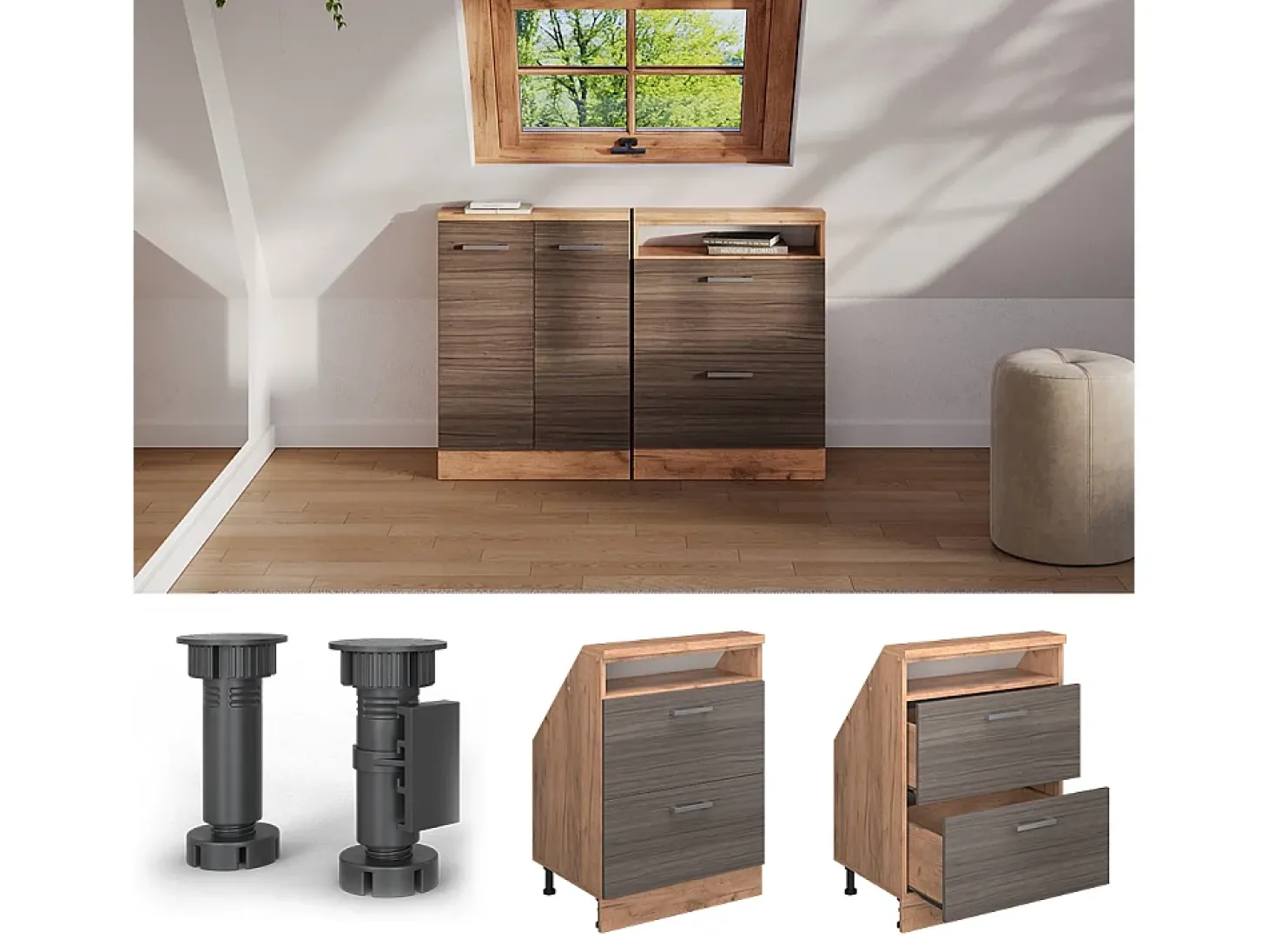 Armário de cozinha para sótão inclinado cinza nobre 60x46x81.6 r-line