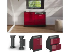 Armário de cozinha para sótão inclinado vermelho alto brilho 60x46x81.6 r-line