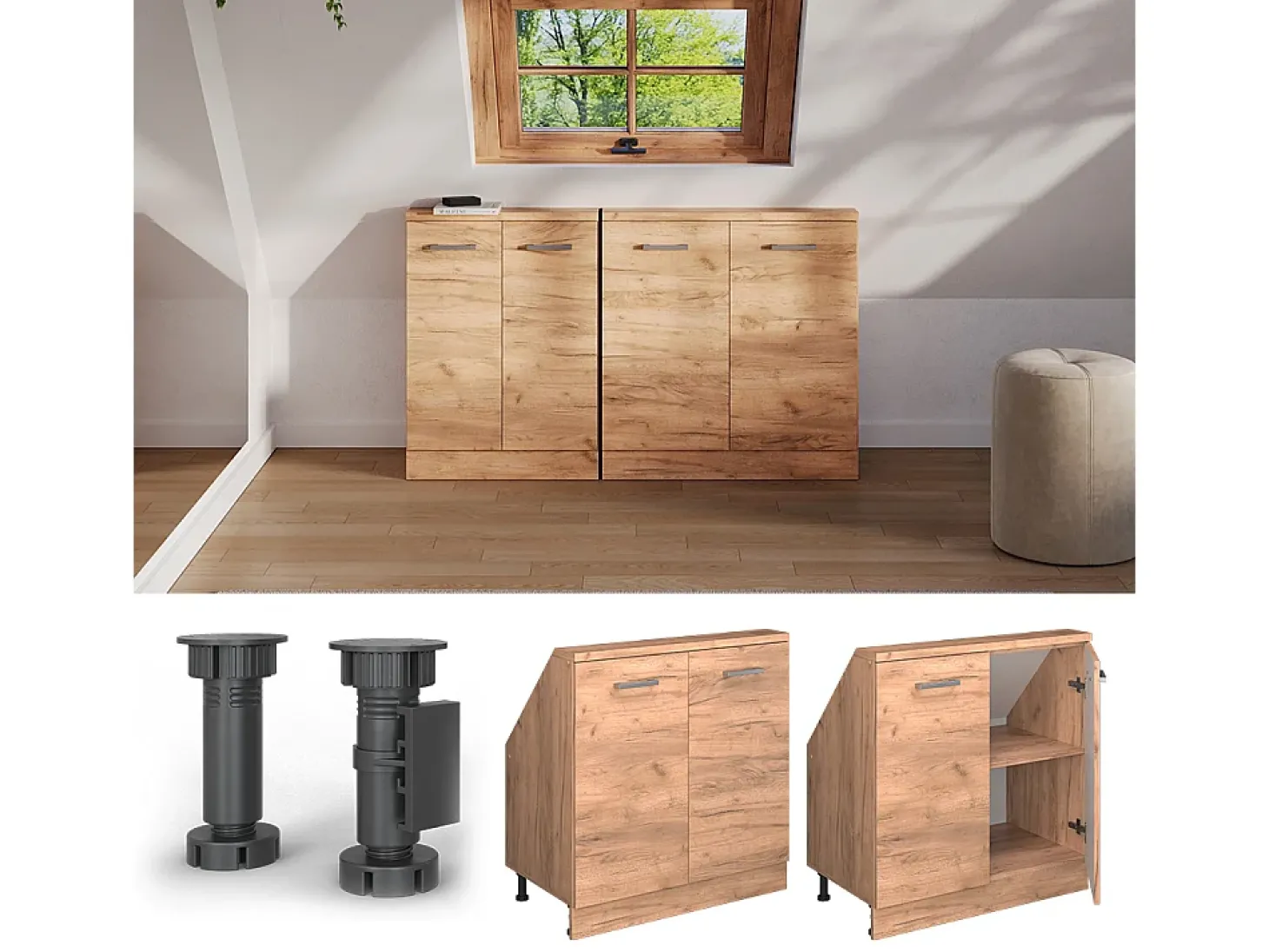 Armário de cozinha para sótão inclinado carvalho goldkraft 80x46x81.6 r-line