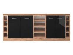 Armário de cozinha para sótão inclinado preto alto brilho 210x46x81.6 r-line