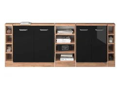 Armário de cozinha para sótão inclinado preto alto brilho 210x46x81.6 r-line