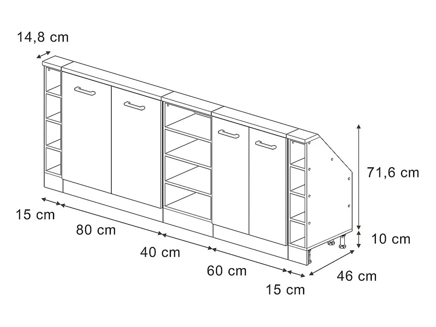 Armário de cozinha para sótão inclinado azul-cinza 210x46x81.6 r-line