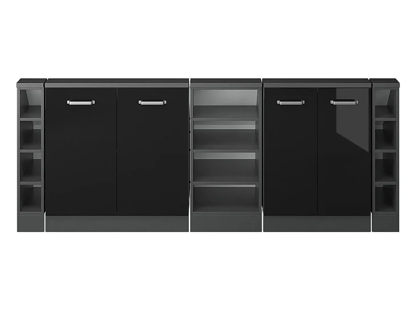 Armário de cozinha para sótão inclinado preto alto brilho 210x46x81.6 r-line