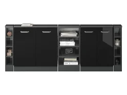 Armário de cozinha para sótão inclinado preto alto brilho 210x46x81.6 r-line