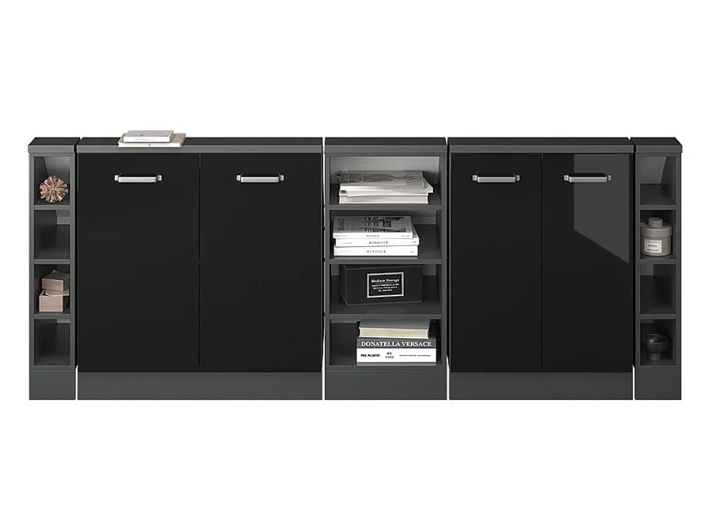 Armário de cozinha para sótão inclinado preto alto brilho 210x46x81.6 r-line