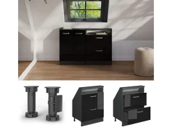 Armário de cozinha para sótão inclinado preto alto brilho 60x46x81.6 r-line