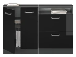 Armário de cozinha para sótão inclinado preto alto brilho 120x46x81.6 r-line