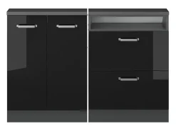 Armário de cozinha para sótão inclinado preto alto brilho 120x46x81.6 r-line