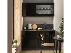 Armário de cozinha para sótão inclinado preto alto brilho 120x46x81.6 r-line