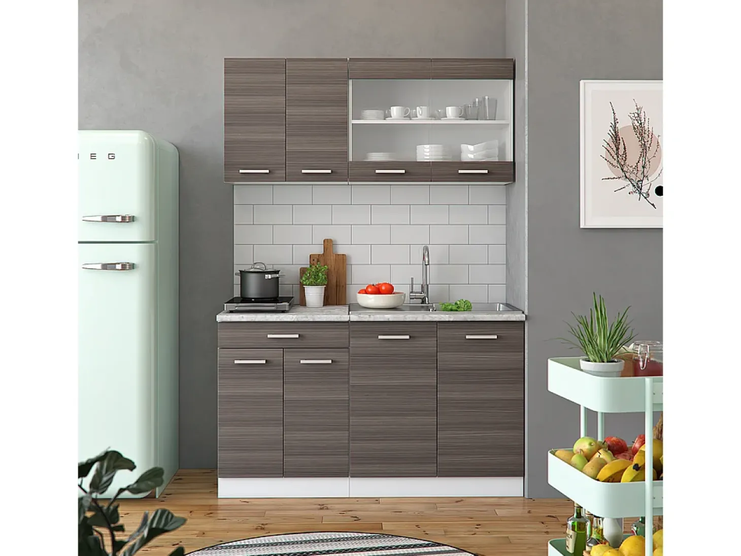 Armário de cozinha para sótão inclinado cinza nobre 80x46x81.6 r-line