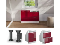 Armário de cozinha para sótão inclinado vermelho brilhante/branco 60x46x81.6 r-line
