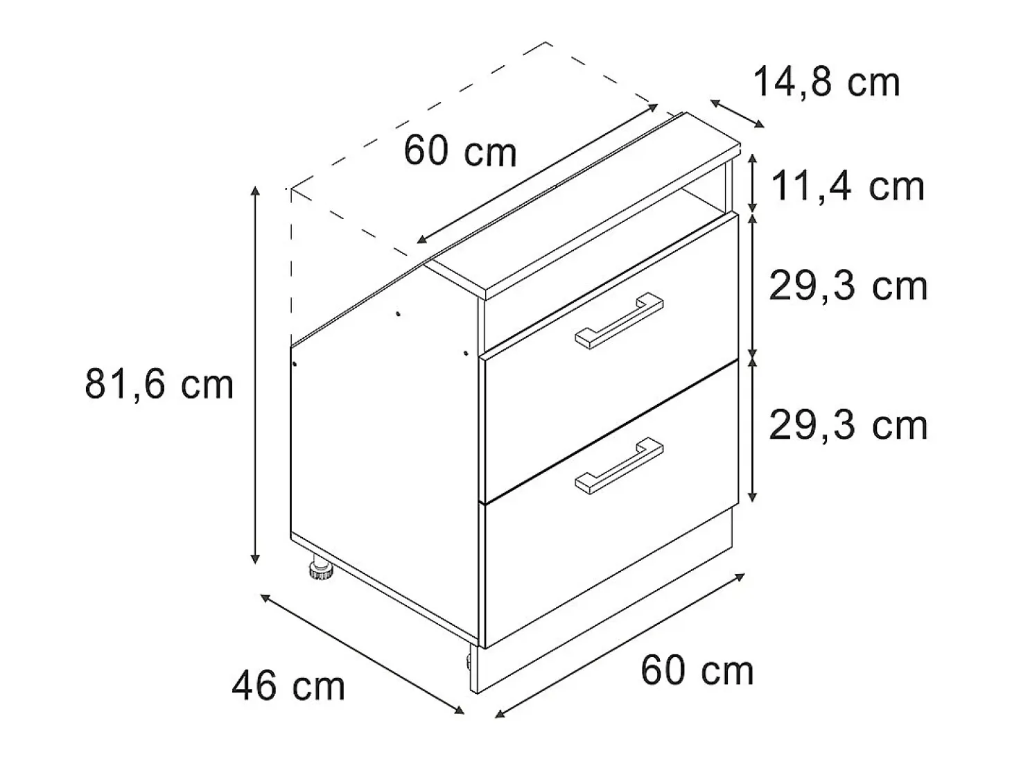 Armário de cozinha para sótão inclinado betão 60x46x81.6 r-line