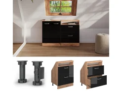 Armário de cozinha para sótão inclinado preto alto brilho 60x46x81.6 r-line