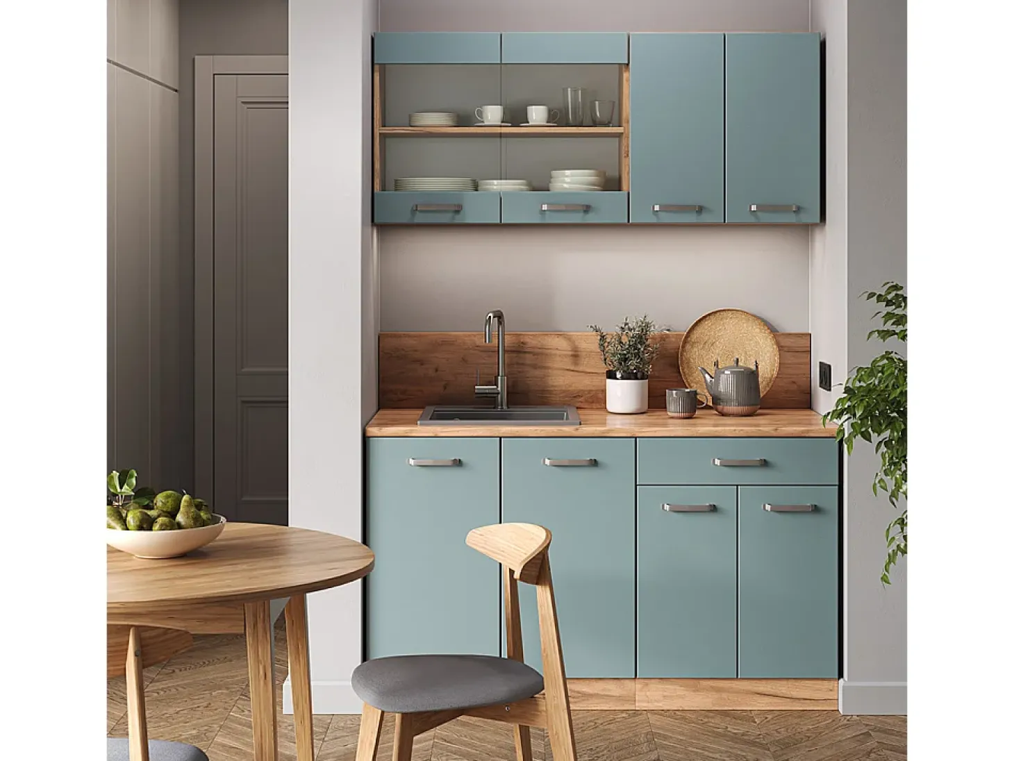 Armário de cozinha para sótão inclinado azul-cinza 60x46x81.6 r-line