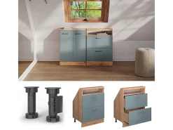 Armário de cozinha para sótão inclinado azul-cinza 60x46x81.6 r-line