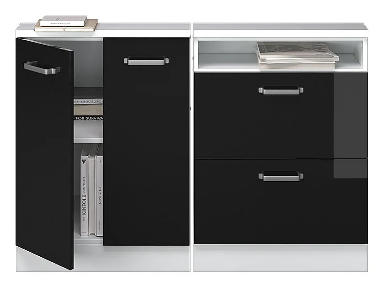 Armário de cozinha para sótão inclinado preto alto brilho 120x46x81.6 r-line