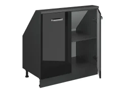 Armário de cozinha para sótão inclinado preto alto brilho 80x46x81.6 r-line