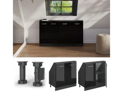 Armário de cozinha para sótão inclinado preto alto brilho 80x46x81.6 r-line