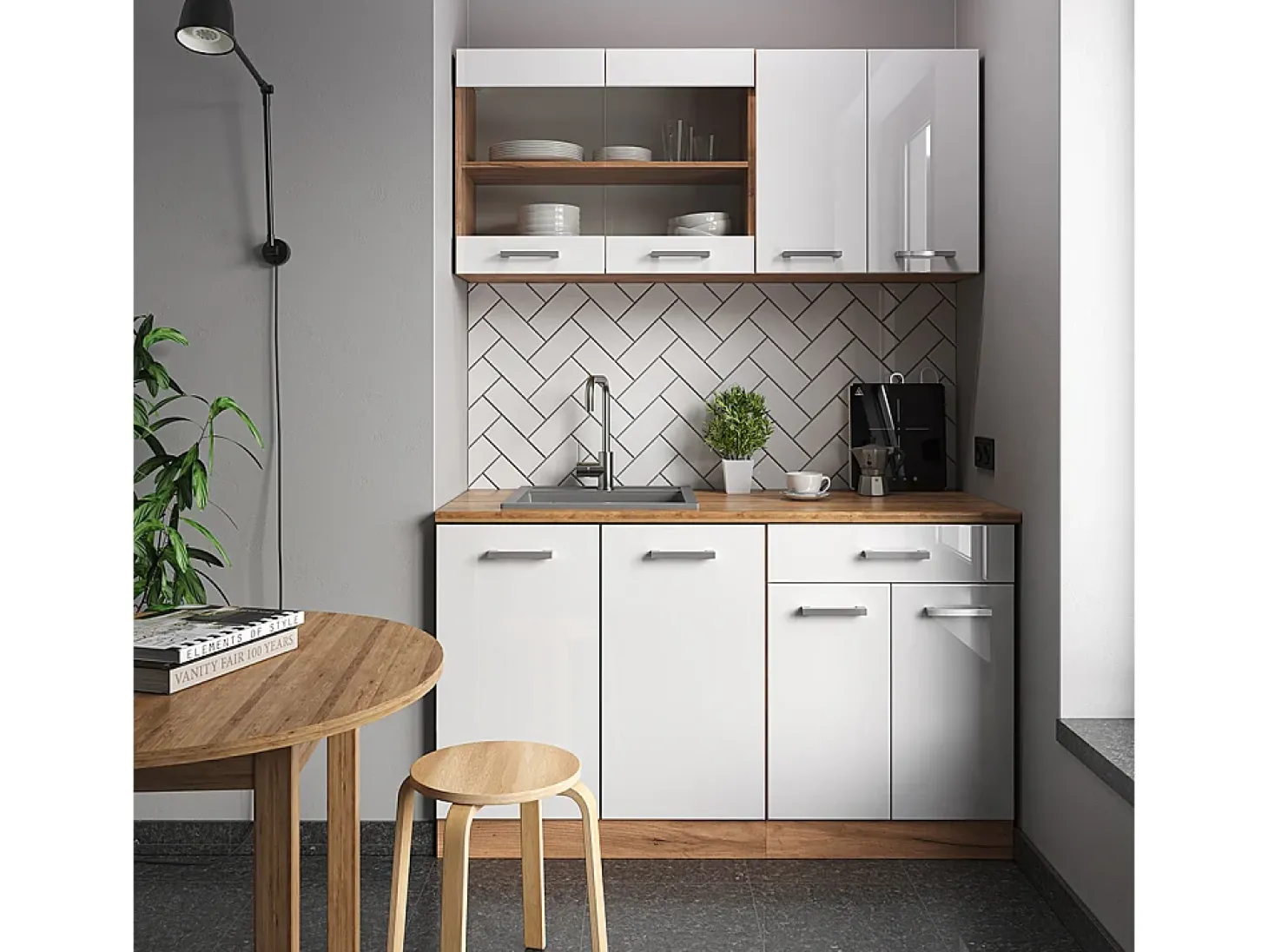 Armário de cozinha para sótão inclinado branco alto brilho 60x46x81.6 r-line