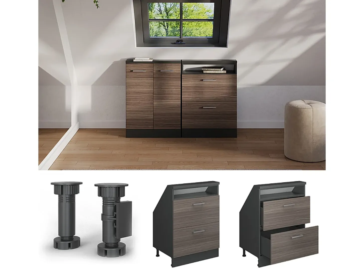 Armário de cozinha para sótão inclinado cinza nobre 60x46x81.6 r-line