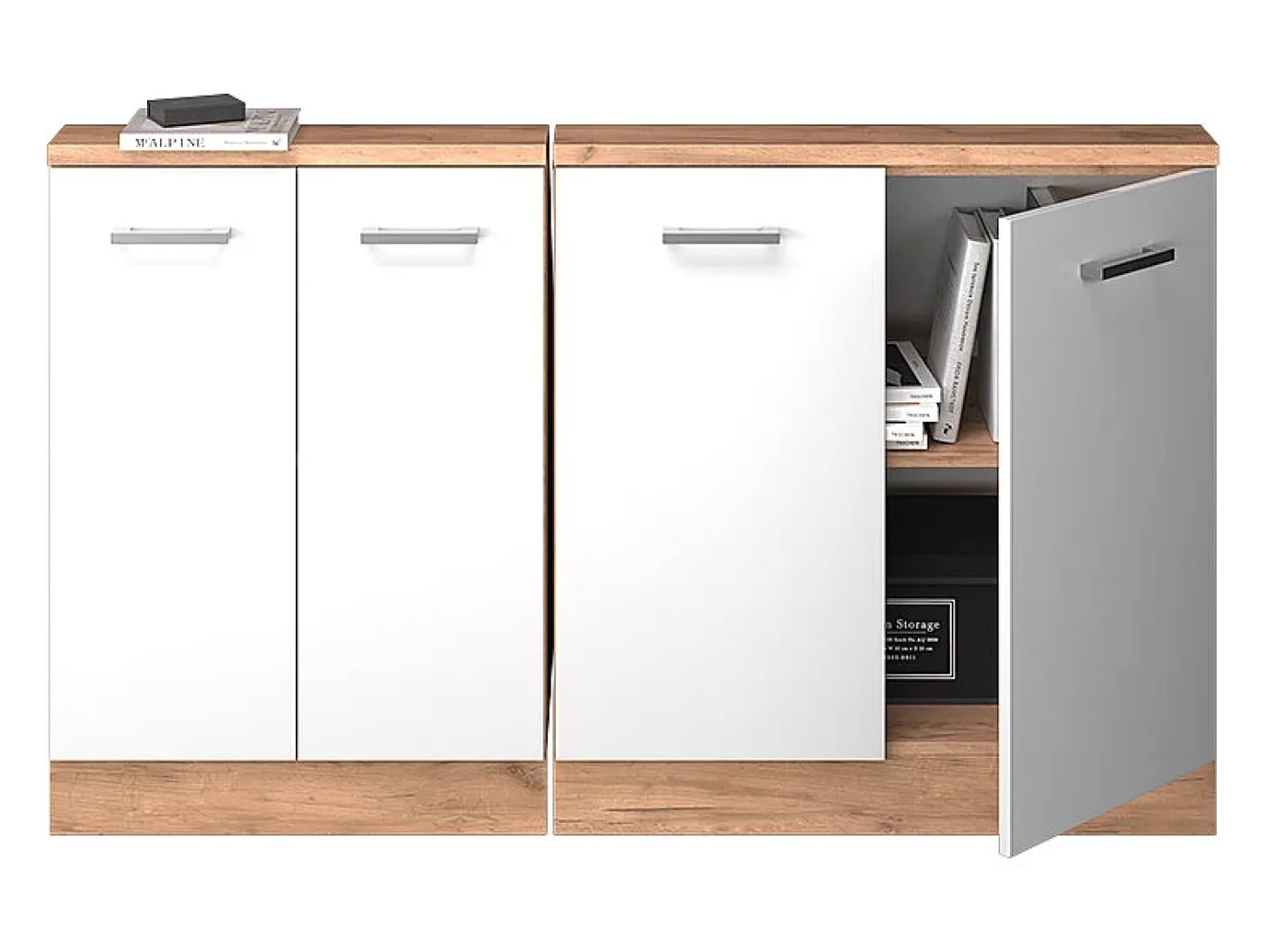 Armário de cozinha para sótão inclinado branco alto brilho 140x46x81.6 r-line