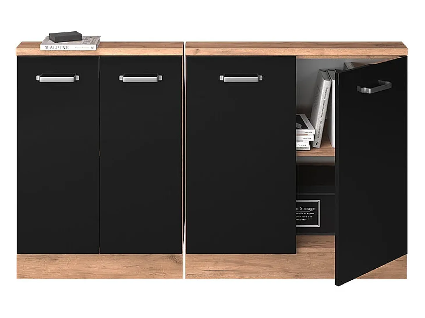 Armário de cozinha para sótão inclinado preto alto brilho 140x46x81.6 r-line