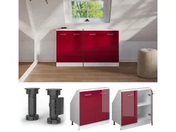 Armário de cozinha para sótão inclinado vermelho brilhante/branco 80x46x81.6 r-line