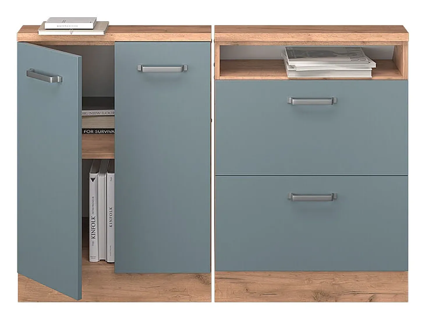 Armário de cozinha para sótão inclinado azul-cinza 120x46x81.6 r-line
