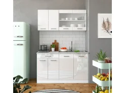 Armário de cozinha para sótão inclinado branco alto brilho 140x46x81.6 r-line