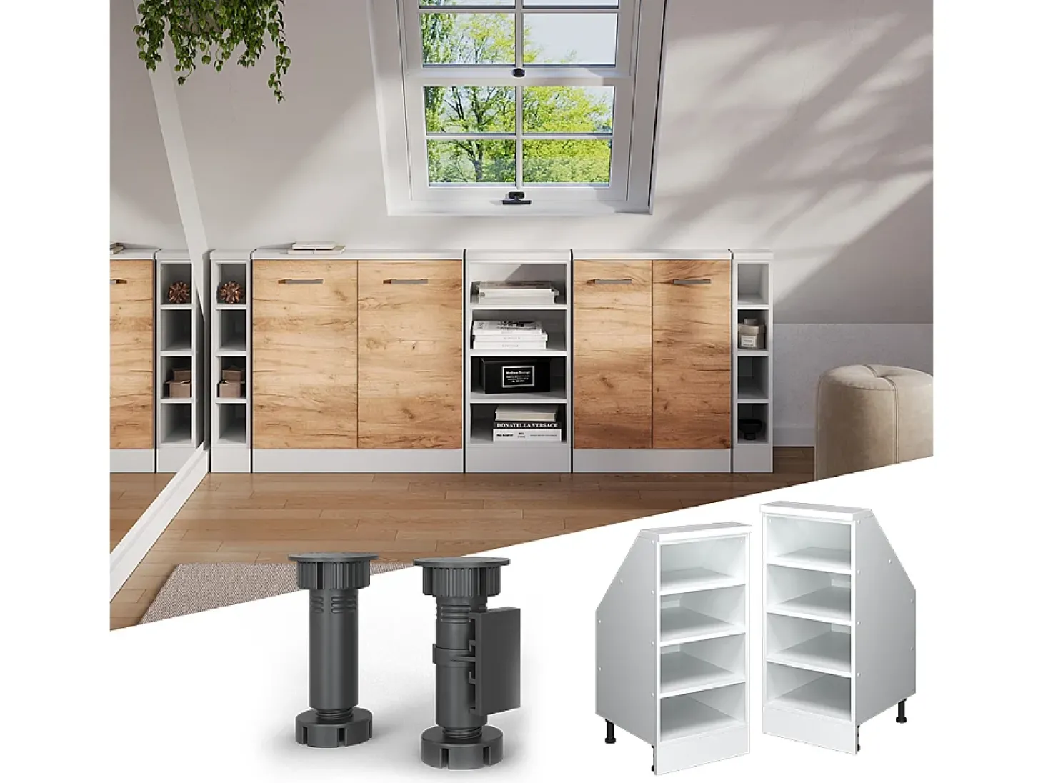 Armário de cozinha para sótão inclinado branco 40x46x81.6 r-line