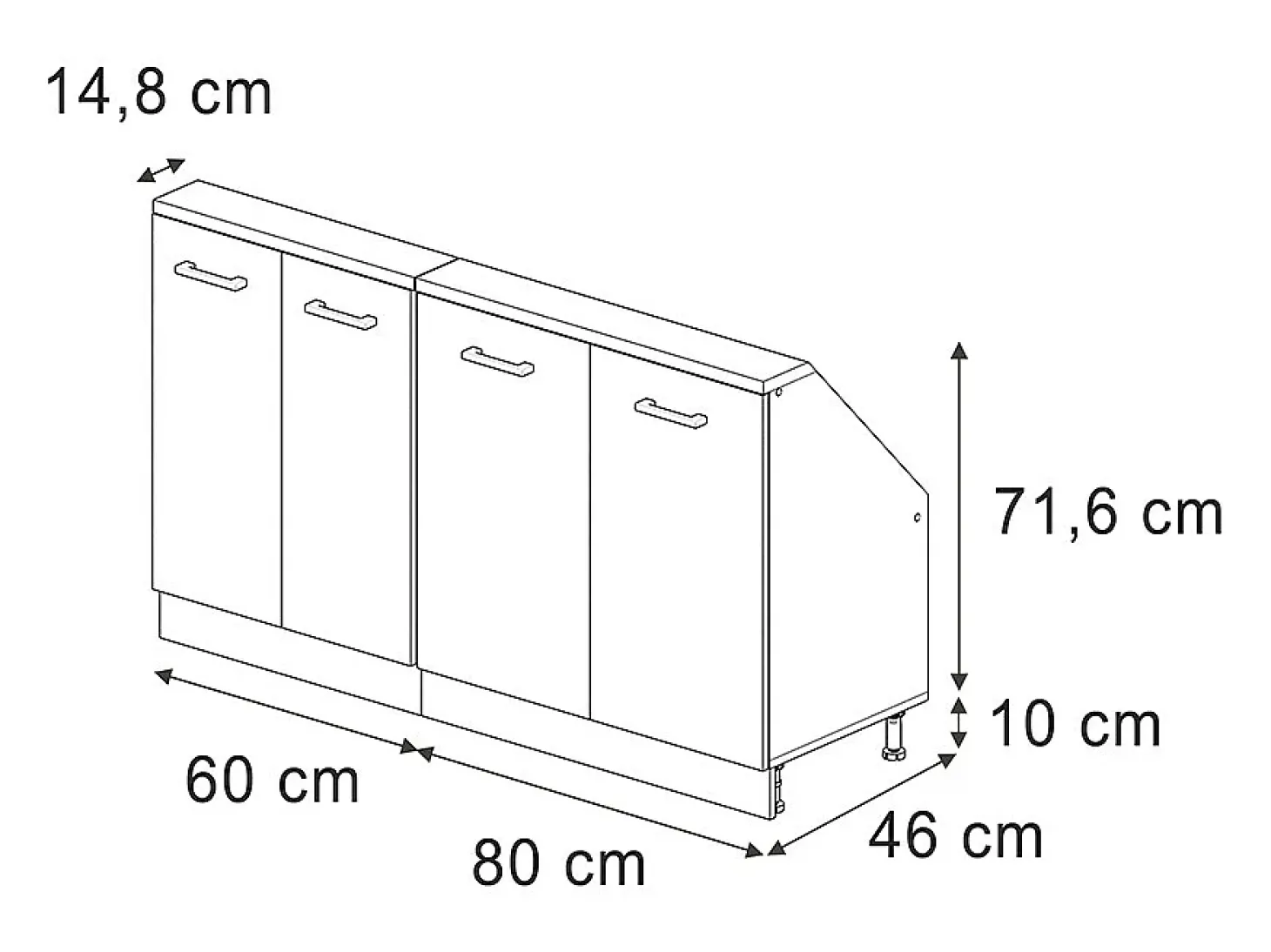 Armário de cozinha para sótão inclinado cinza nobre 140x46x81.6 r-line