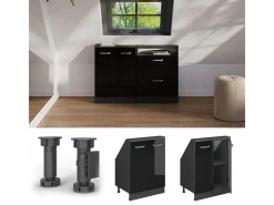 Armário de cozinha para sótão inclinado preto alto brilho 60x46x81.6 r-line