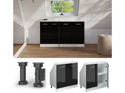 Armário de cozinha para sótão inclinado preto alto brilho 80x46x81.6 r-line